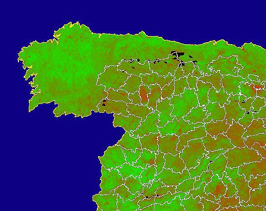 Imagen de NDVI medio mensual: Índices de vegetación medios del mes - Noroeste