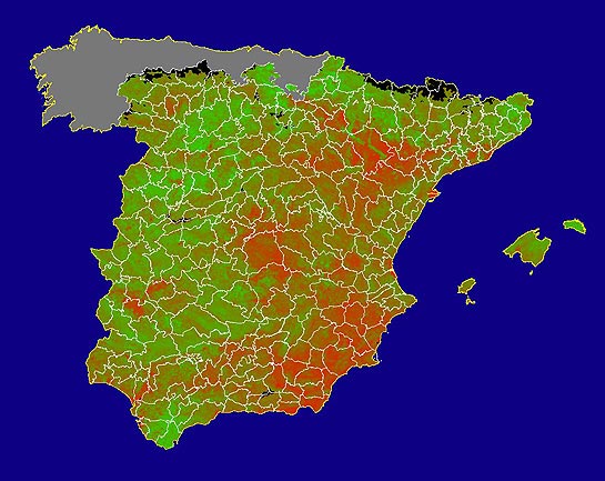 Imagen de NDVI medio mensual: Índices de vegetación medios del mes