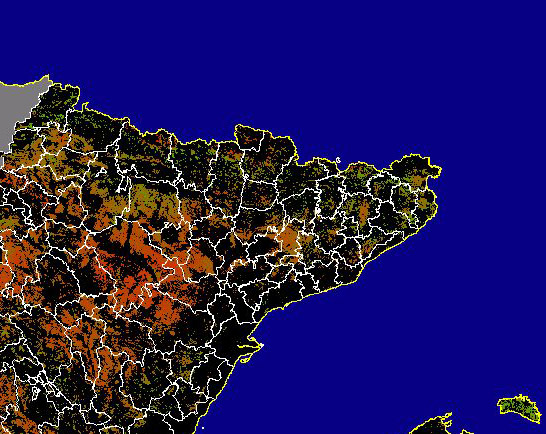 Imagen de NDVI medio secano: Índices de vegetación medios del mes para las zonas de cultivos de secano y pastizales - Noreste