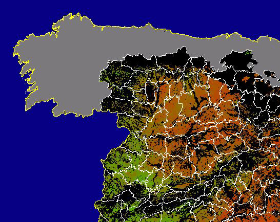 Imagen de NDVI medio secano: Índices de vegetación medios del mes para las zonas de cultivos de secano y pastizales - Noroeste