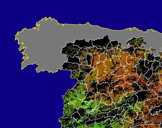 Imagen de NDVI medio secano: Índices de vegetación medios del mes para las zonas de cultivos de secano y pastizales - Noroeste