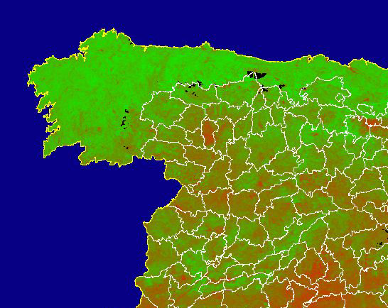 Imagen del NDVI medio mensual: Índices de vegetación medios del mes