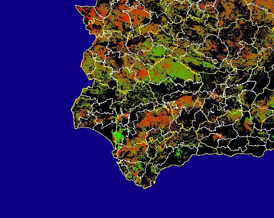 Imagen de Diferencias NDVI: Comparativa entre los índices de vegetación del mes de Enero del año actual y los de la media histórica - Suroeste