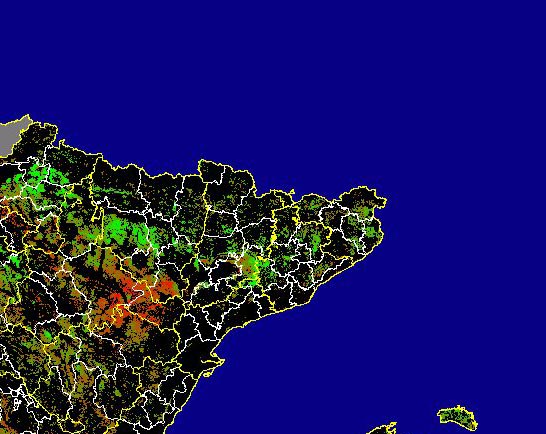 Imagen de Diferencias NDVI: Comparativa entre los índices de vegetación del mes de Febrero del año actual y los de la media histórica - Noreste