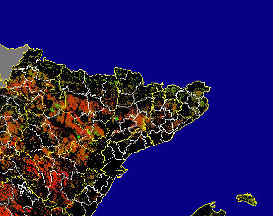 Imagen de las Diferencias NDVI: Comparativa entre los índices de vegetación del mes de Junio del año actual y los de la media histórica