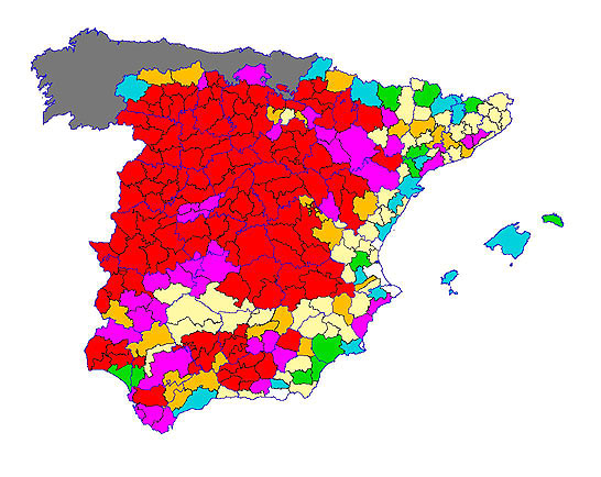 Imagen de las Diferencias comarcales: Diferencias medias relativas de los índices de vegetación acumulados del año actual y los de la media histórica, por comarca agraria