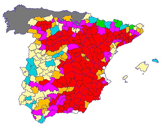 Imagen de las Diferencias comarcales: Diferencias medias relativas de los índices de vegetación acumulados del año actual y los de la media histórica, por comarca agraria