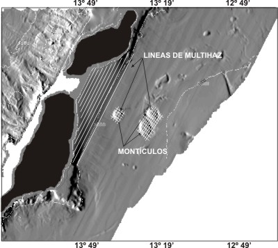 Imagen del área de trabajo próxima a las islas Lanzarote y Fuerteventura