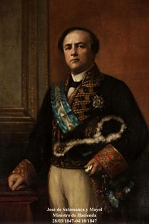 José de Salamanca y Mayol. Primer Marqués de Salamanca y primer Conde de los Llanos. Ministro de Hacienda (28-03-1847 a 04-10-1847). Pintor: Rafael H. Benjumea (Sevilla, 1825-1887). Foto: Valentín Álvarez.