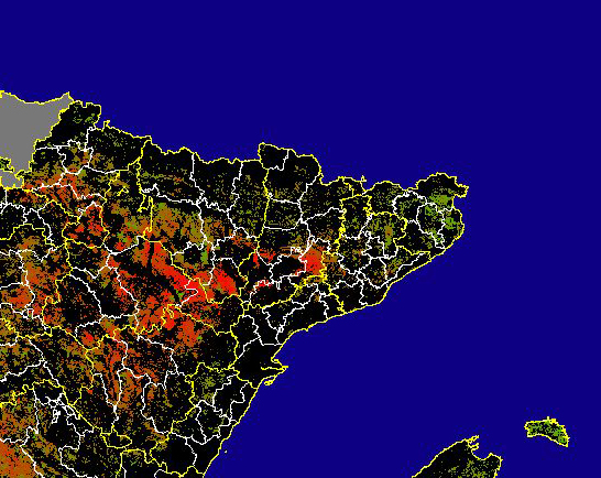 Imagen de Diferencias acumuladas NDVI: Comparativa entre los índices de vegetación acumulados de enero a junio del año actual y los de la media histórica