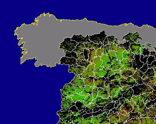 Imagen de NDVI medio secano: Índices de vegetación medios del mes para las zonas de cultivos de secano y pastizales - Noroeste