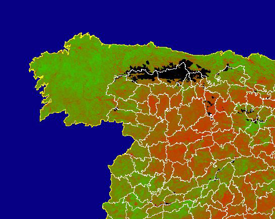 Imagen de NDVI medio mensual: Índices de vegetación medios del mes - Noroeste