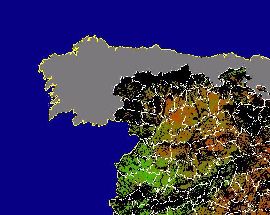 Imagen de NDVI medio secano: Índices de vegetación medios del mes para las zonas de cultivos de secano y pastizales - Noroeste