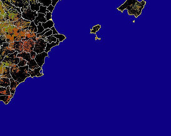 Imagen de NDVI medio secano: Índices de vegetación medios del mes para las zonas de cultivos de secano y pastizales