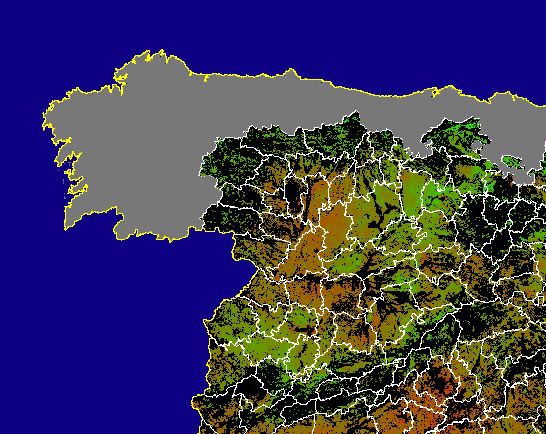 Imagen de NDVI medio secano: Índices de vegetación medios del mes para las zonas de cultivos de secano y pastizales