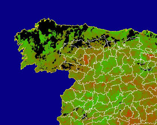 Imagen de NDVI medio mensual: Índices de vegetación medios del mes - Noroeste