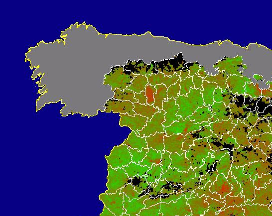 Imagen de NDVI medio mensual: Índices de vegetación medios del mes - Noroeste