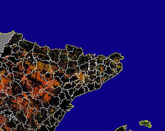 Imagen de NDVI medio secano: Índices de vegetación medios del mes para las zonas de cultivos de secano y pastizales - Noreste