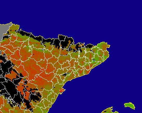 Imagen de NDVI medio mensual: Índices de vegetación medios del mes - Noreste