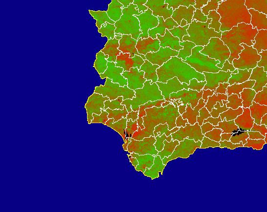 Imagen de NDVI medio mensual: Índices de vegetación medios del mes - Suroeste