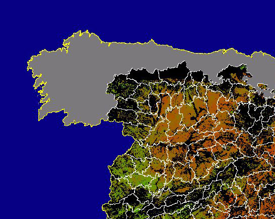 Imagen de NDVI medio secano: Índices de vegetación medios del mes para las zonas de cultivos de secano y pastizales - Noroeste