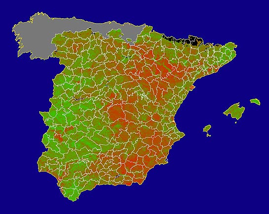 Imagen de NDVI medio mensual: Índices de vegetación medios del mes