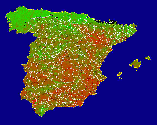 Imatge de NDVI mitjà mensual: Índexs de vegetació mitjans del mes 