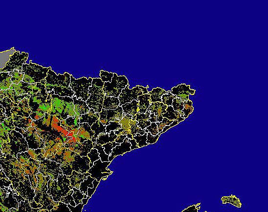 Imagen de Diferencias NDVI: Comparativa entre los índices de vegetación del mes de Enero del año actual y los de la media histórica - Noreste