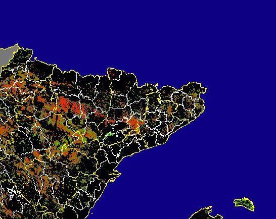 Imagen de Diferencias NDVI: Comparativa entre los índices de vegetación del mes de Febrero del año actual y los de la media histórica - Noreste