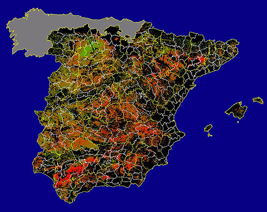 Imagen de Diferencias NDVI: Comparativa entre los índices de vegetación del mes de Febrero del año actual y los de la media histórica