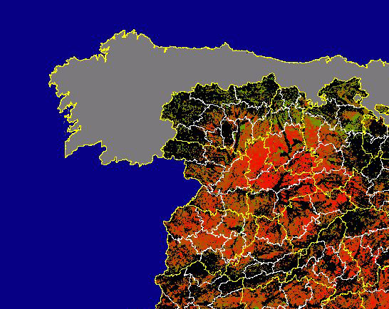 Imagen de las Diferencias NDVI: Comparativa entre los índices de vegetación del mes de Junio del año actual y los de la media histórica