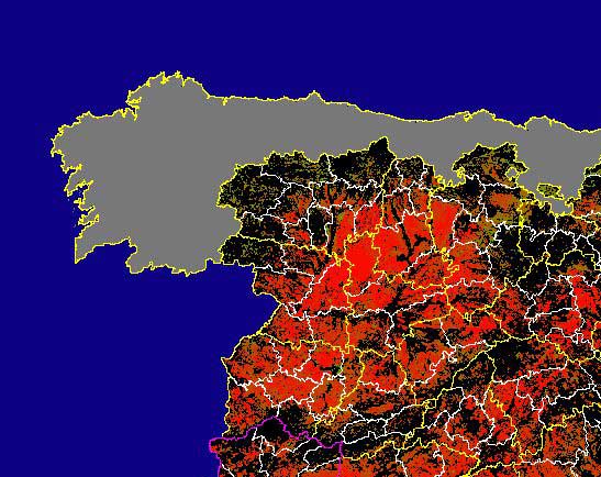 Imagen de las Diferencias NDVI: Comparativa entre los índices de vegetación del mes de Junio del año actual y los de la media histórica