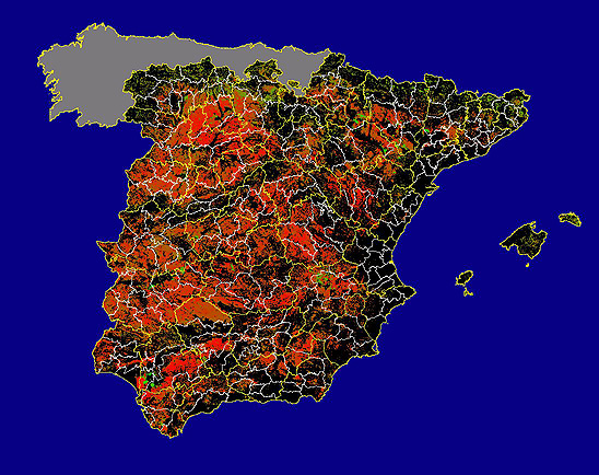 Imagen de las Diferencias NDVI: Comparativa entre los índices de vegetación del mes de Junio del año actual y los de la media histórica