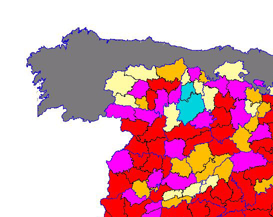 Imagen de las Diferencias comarcales: Diferencias medias relativas de los índices de vegetación acumulados del año actual y los de la media histórica, por comarca agraria