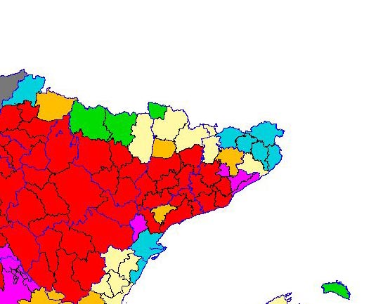 Imagen de las Diferencias comarcales: Diferencias medias relativas de los índices de vegetación acumulados del año actual y los de la media histórica, por comarca agraria