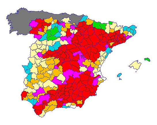 Imagen de las Diferencias comarcales: Diferencias medias relativas de los índices de vegetación acumulados del año actual y los de la media histórica, por comarca agraria