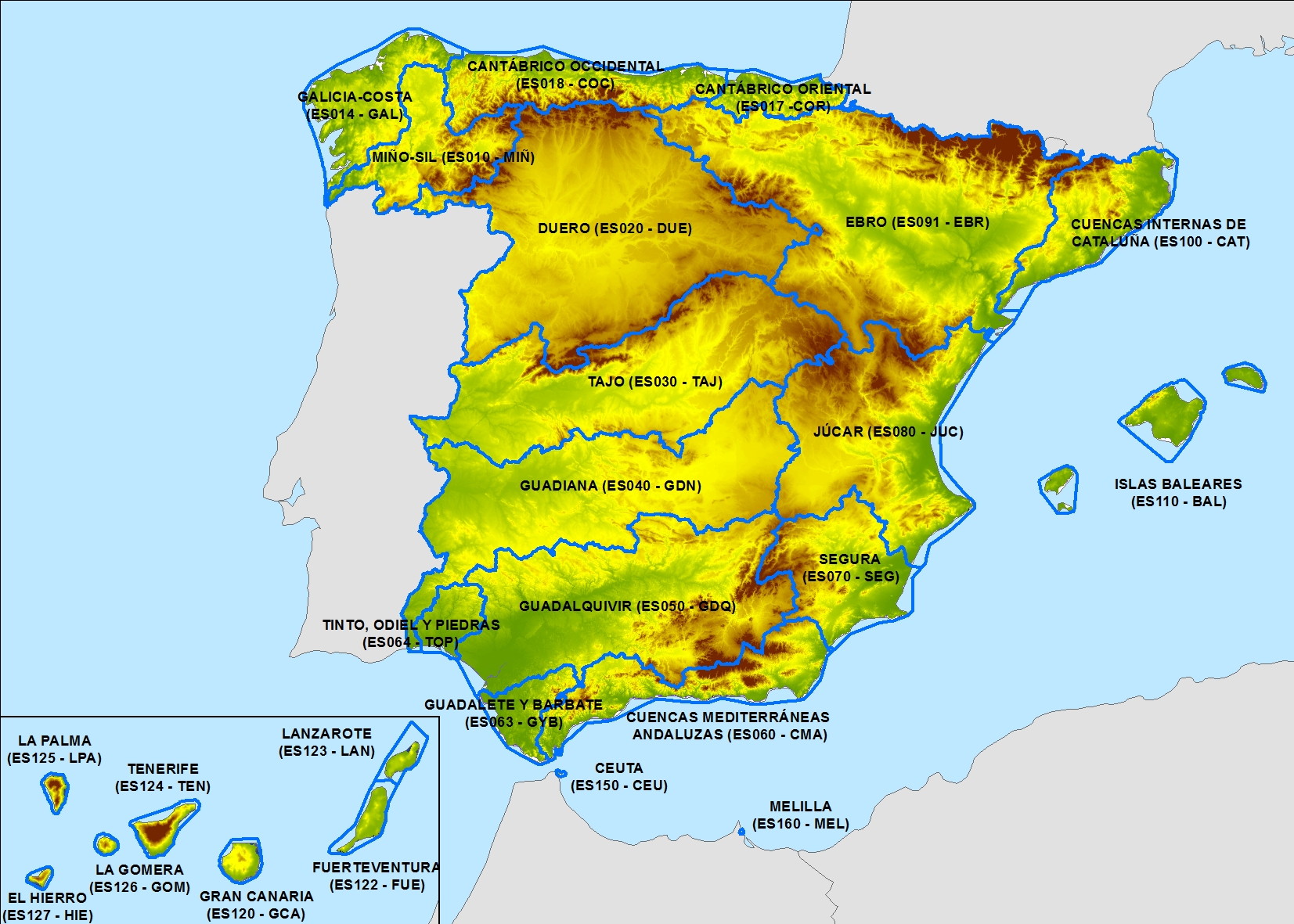 Imagen con las demarcaciones hidrográficas de España